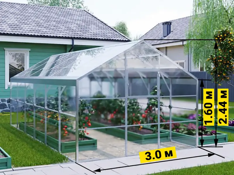 Теплица Ударница Англичанка, ширина 3 м, труба 40х20